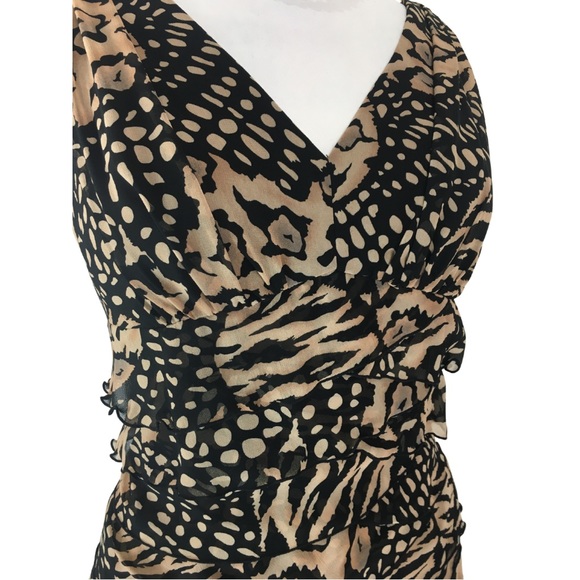 Jones New York Animal Print Ruffle Pleat Sleeveless Sheath Midi Dress size 10 - Picture 6 of 12